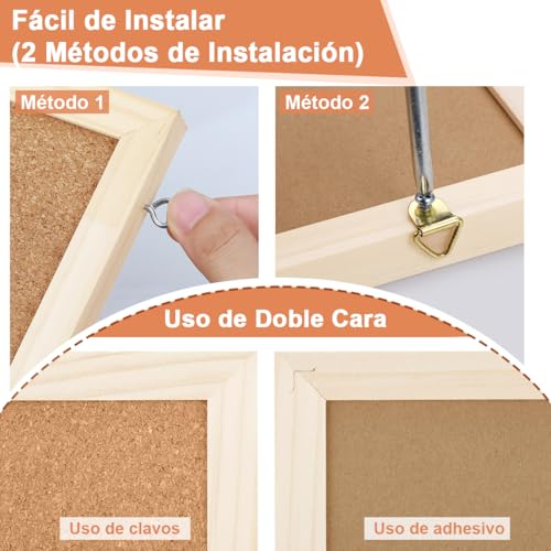 Tablero de Corcho para Pared Tablero de Mensajes Suave Tablones de Anuncios Colgante Pizarrón de Corcho con 5 Chinchetas Corkboards Enmarcado Tablón de Fotos Funcional para Oficina Hogar Aula(60*40cm)
