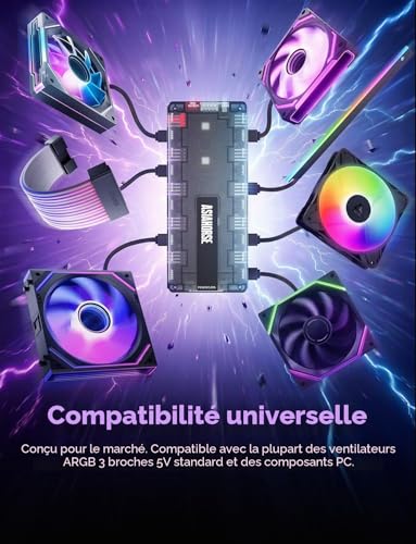 AsiaHorse UMBRA ARGB PWM Fan Hub for PC Case, ARGB PC ARGB Controller 10 Ports 5V 3 Pin with Exclusive Software, LED Number Detection, Canvas Mode Screen Sync