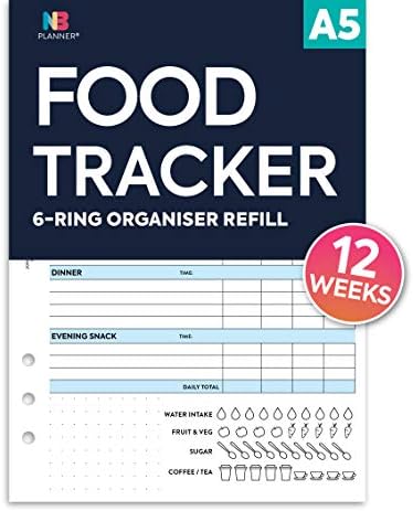 A5 Daily Food Tracker 6-Ring Organiser Refill Planner Insert Filofax Compatible (A5: 148 x 210mm)