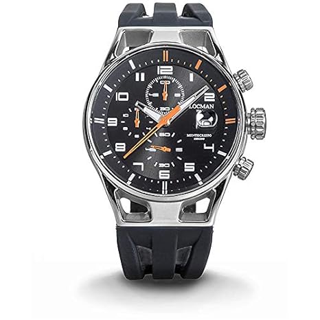 Locman Montecristo Chrono/Herrenuhr / schwarzes Zifferblatt, Edelstahlgehäuse und Titan/Silikon Armband schwarz/ref. 0542A01S