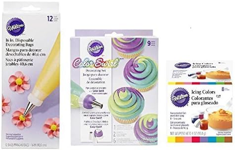 Cupcake and Cake Decorating Kit with 3-color Swirl Kit, Icing Color Kit (Colarantes Comestibles) and Disposable Icing Bags (Mangas Pasteleras)