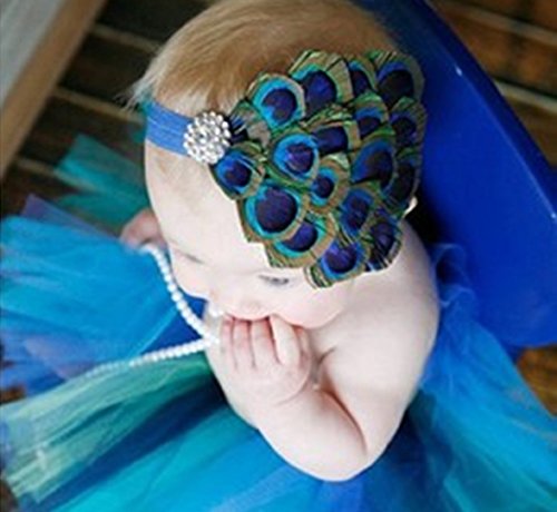Leiothrix Elegant Peacock Feather & Rehinestone Headband for Children and Baby Apply to Party Birthday Costume