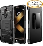 LG K20 Plus Case, LG K20 V Case, LG Harmony Case, LG Grace Case, JATEM [Belt Clip] Rugged Hybrid Dual Layer Kickstand Holster Combo + [2 Pack] HD Screen Protectors and Stylus Pen (Black/Black)