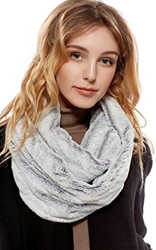 Ladies Snood Faux Fur Stole Reversible Shawl Infinity Wrap Scarf Fashion Scarves (Gray, White)