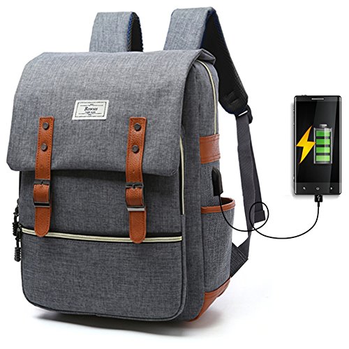 Unisex College Bag Fits up to 15.6’’ Laptop Casual Rucksack Waterproof School Backpack Daypacks with USB Charging Port (Gray)