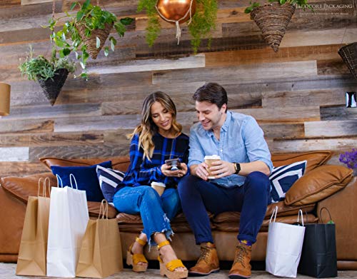 8"x4.75"x10" - 100 Pcs White Kraft Paper Bags, Shopping, Merchandise, Party, Gift Bags, Flexicore Packaging
