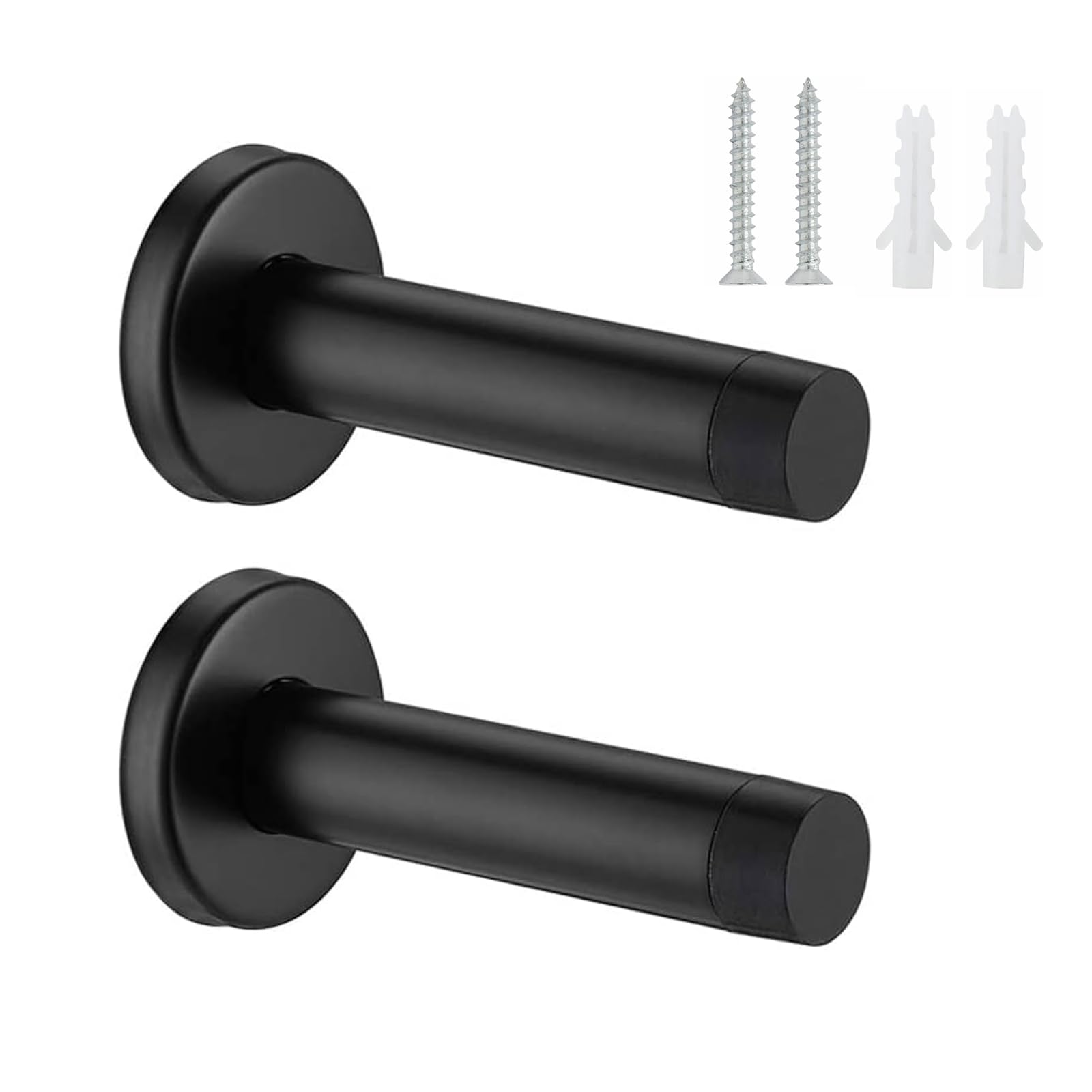 Heavy Duty Door Stopper, 2 Pack Matte Black Wall Mounted Door Stop, Black Door Stops Stainless Steel, Durable Door Stop for Skirting and Wall Protection, Modern Decorative Doorstop for Home and Office