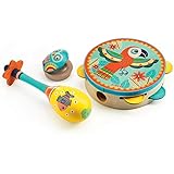DJECO Animambo Tambourine, Maraca, Castanet Musical Instrument Set, Yellow