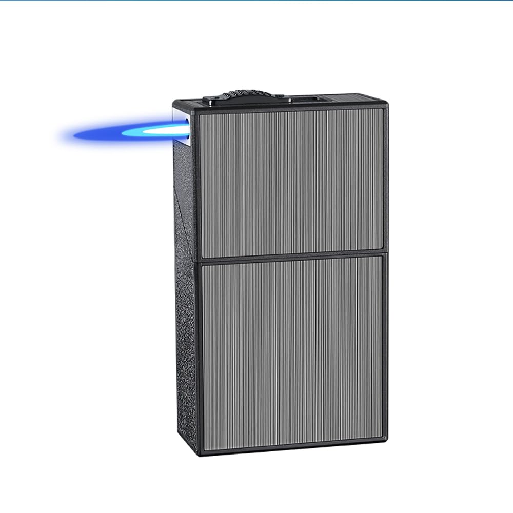 Photo 1 of Cigarette Case with Jet Torch Lighters Full Pack 20pcs Regular/King Size Cigarettes Box Refillable Windproof Flam Portable Lighter (Black)