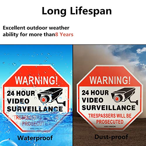HISVISION Video Surveillance Sign 2-Pack, No Trespassing Metal Reflective Warning Sign,UV Protected & Waterproof, 12"x 12" 0.40 Aluminum Indoor Or Outdoor Use for Home Business CCTV Security Camera - Thumbnail 2