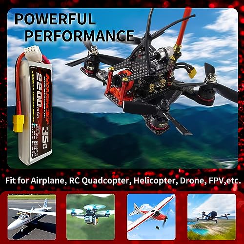 RoaringTop 2200mAh 3S1P 11.1V 35C Li - Po Battery with XT60 Plug for RC Aircraft (2 Packs)