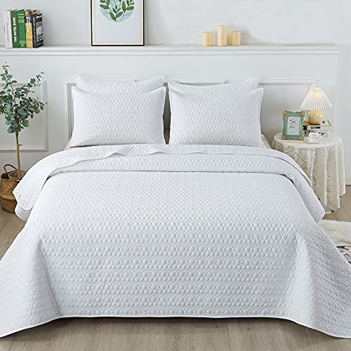 Litanika White Quilt Queen(90x90Inch), 3 Pieces (1 White Dot Quilt and