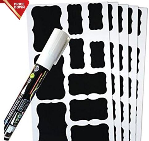 Nirvana Sailor Premium 70 Chalk DIY Chalkboard Blackboard Message Label Stickers Set for Jars, Tins, Boxes, Home, and Kitchen Pantry with 1 Big White Liquid Chalk Glass Marker