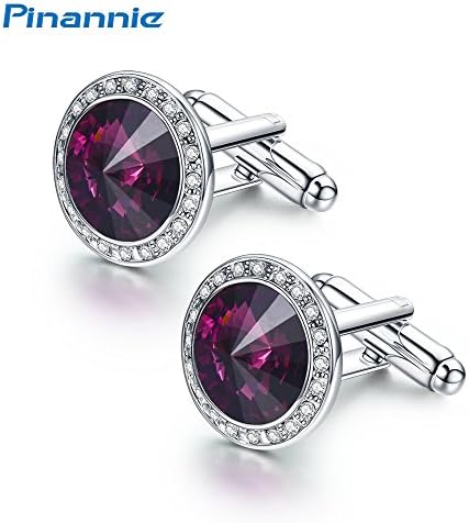 Pinannie Purple Crystal Men Cuff Links Silver Plated Luxury Cufflinks Brand Father's Day Gifts
