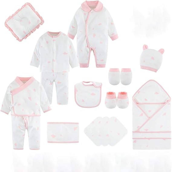 Amazon Co Jp Mecoyas 新生児肌着 赤ちゃん 綿100 ベビー服 長袖ロンパース カバーオール ロンパース 前開きタイプ 21点セットおくるみ 枕 よだれかけ ミトン タオル 帽子 肌着パジャマ 可愛い 四季通用 出産祝い ピンク 0 6ヶ月 服 ファッション小物