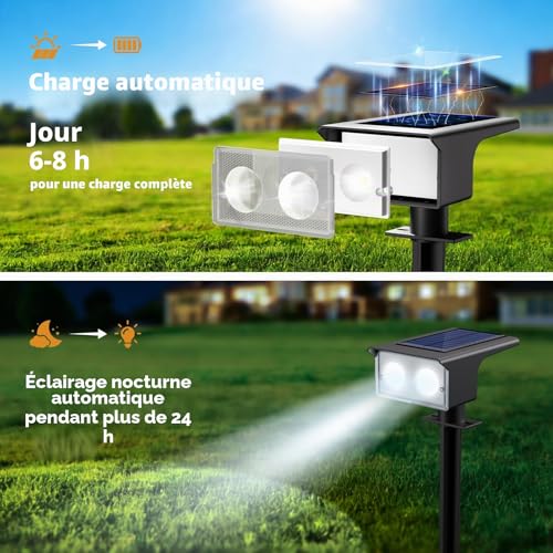 btfarm Set of 6 Outdoor Solar Spotlights, 3 Colours (3000/4500/6000K) – Solar Floodlights IP65 Waterproof, Solar Light for Garden Pathway