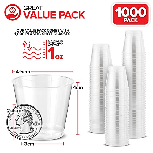 1,000 Mini Plastic Shot Glasses (1oz) Clear Disposable Cups for Jello