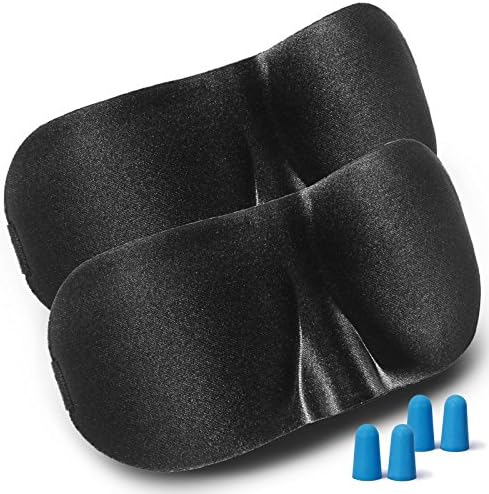 3D Eye Sleep Mask Contoured &amp; Comfortable Sleep Mask with Moldex Ear Plugs Sets for Sleeping Unisex (2 Packs Black)