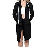 MISS POPULAR Womens Long Zipper Hoodie Casual Pockets Zip Up Tunic Sweatshirt Dress| Sizes S-2XL