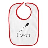 Sperm Cartoon I Won The Race Funny Parody Infant Baby Bib - White with Cherry Red Edging
