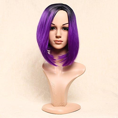 Secretgirl Fashion Women’s Short Straight Wig Side Part Ombre Black to Purple Wigs New Hairstyles