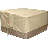 SheeChung Gas Fire Pit Cover Square 600D Heavy Duty Patio Outdoor Fire Pit Table Cover with PVC Coating 100% Waterproof,Air Vent,Fits for 33/34/35/36 inch Fire Pit Table Cover 36”L x 36”W x 24”H Beige