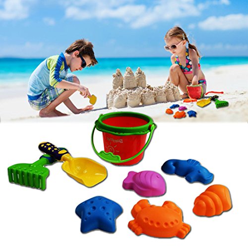 8 Piece Sand Play Set - Bucket, Shovel, Rake, and Sea Critter Molds, 8 Piece Colorful Compact Kit, Perfect for Beach, Water, Sandbox or Sand Table, by Dazzling Toys