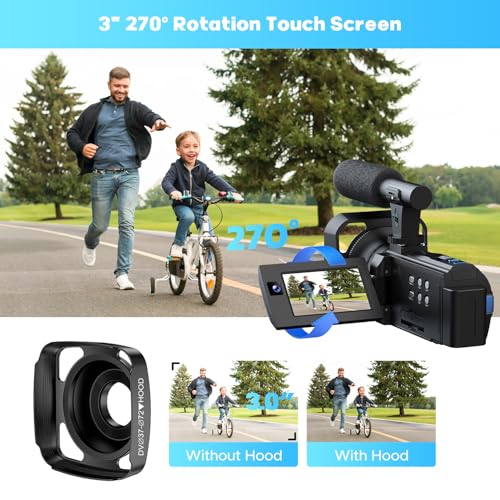 Camcorder Video Camera 5K, 56MP Youtube Vlogging Camera, 3" 270° Rotatable Touchscreen WiFi Cam corder, 16X Digital Zoom, Night Vision Camcorder with 64GB SD Card, 2 Batteries, Remote Control, Tripod