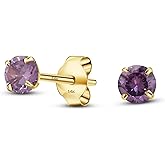 Solid 14K Yellow Gold Round Solitaire Simulated-Birthstone Minimalist Stud Earring