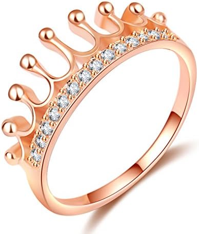 Haoze Rose Gold Plated Round Cubic Zirconia Clear Dazling Crown Ring Best for Wedding Engagement (9)