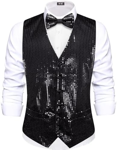Chaleco De Lentejuelas Para Hombre Estilo Años 70 - Sin Mangas Con Purpurina, Dorado Y Plateado, Para Discoteca Y Carnaval