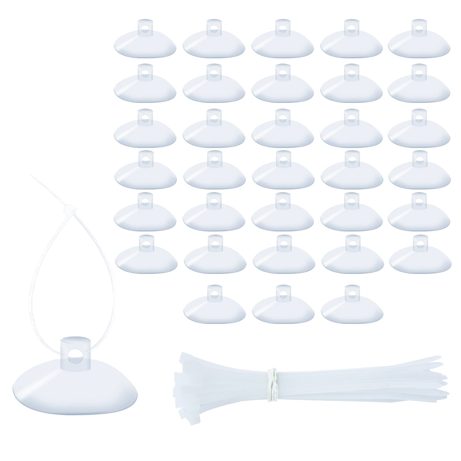 Waycreat 28pcs 35mm Suction Cups with 56pcs Transparent Zip Ties, Anti-Collision Suction Pads, Suckers Without Hooks for Table, Window, Wall, Metal, Glass Hanging