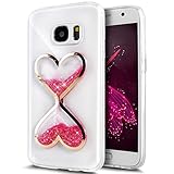 Urberry Glaxy S7 Case, Running Glitter Cover, Pink Sparkle Love Heart, Creative Design Flowing Liquid Floating Luxury Bling Glitter Sparkle Hard Case for Samsung Galaxy S7 with a Screen Protector