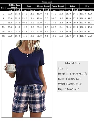 Aseniza Women's Summer Cotton Short Set T-Shirt and Shorts Sleepwear Loungewear with V Neck and Buttons