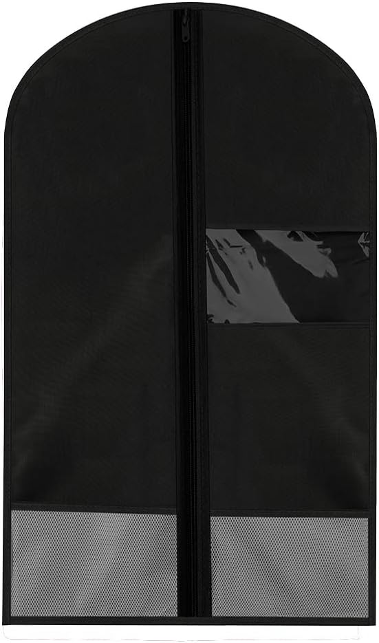 Breathable Dust-Proof Garment Bag with Clear Window and 2 Mesh Pockets, 49"x22.8" Anti-Moth Durable Oxford Cloth Suit Covers with Zipper for Suit, Dresses, Linens, Storage or Travel(L, Black)