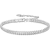 SHIBIDEBAOHUA 925 Sterling Silver 3mm-4mm Italian Miami Cuban Link Chain Adjustable Anklet with Lobster Clasp, Up to 10.5 inches for Women & Men