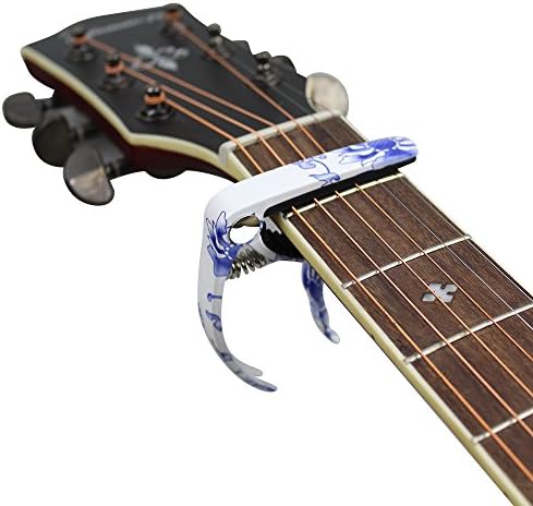 MUKE Metal Guitar Capo Clamp Lightweight Zinc Alloy for 4 String and 6 String Acoustic Guitar, Electric Guitar, Classical Guitar, Ukulele, Banjo Capo (Blue and white porcelain)