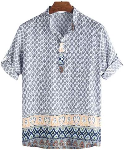 TENGGO Mens Ethnic Style Printed Half Sleeve Loose Casual T-shirts-Grey-2XL