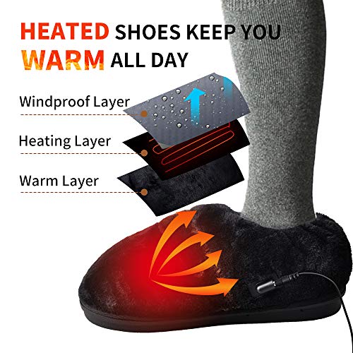 Heated Cold Weather Winter Warm Shoes,BIAL Heating Pad Indoor House Slipper Shoes,Time and Temperature Control USB Electric Heated Up Comfortable Plush Memory Foam Slippers to Keep Feet Warm