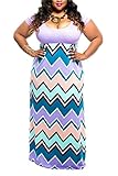Linsery Women's Plus Size Scoop Neck Tank Top Chevron Zig Zag Stripe Maxi Dress (XL, Purple)