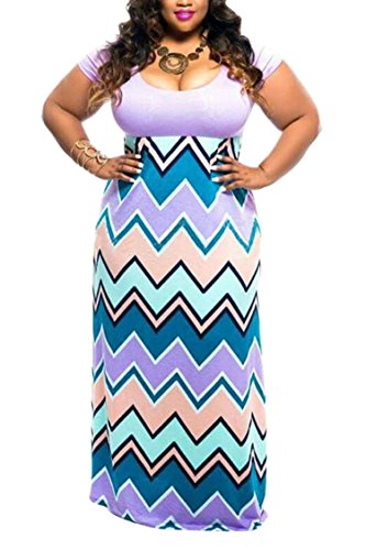 Linsery Women's Plus Size Scoop Neck Tank Top Chevron Zig Zag Stripe Maxi Dress (XXL, Purple)