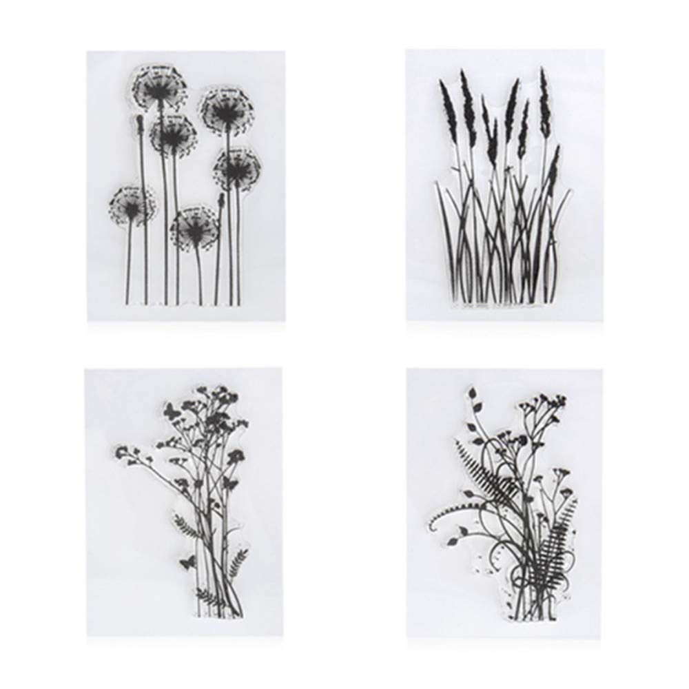 arriettycraft 4pcs/Set Dandelion Lavender Flowers Leaves Stamps Rubber Clear Stamp/Seal Scrapbook/Photo Decorative Card Making Clear Stamp