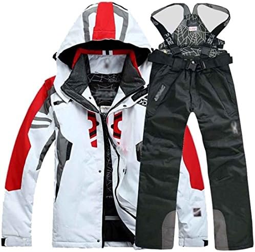 lobezm Men's Winter Coat Pants Jacket Waterproof Ski Suit Snowboard Sports Outdoor (L, White Coat+Pants)