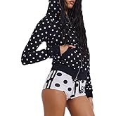 Kodaruber Women Polka Dot Full Zip Cropped Hoodie Long Sleeve Hooded Sweatshirt Y2k Jacket