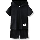 Voxikodex Toddler Boys Clothes 2 Piece Color Block Hoodie T-Shirt & Shorts Set Fashion Summer Outfits for Toddler Boys 2-6Y