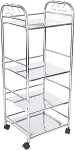 Carro de Cocina de Acero Inoxidable con 4 Pisos, con Ruedas, Multiusos