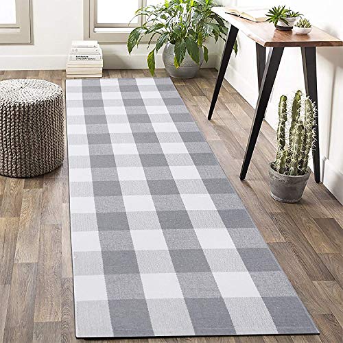 Buffalo Plaid Check Rug Runner Grey 2' x 6' Plaid Farmhouse Gray Runner