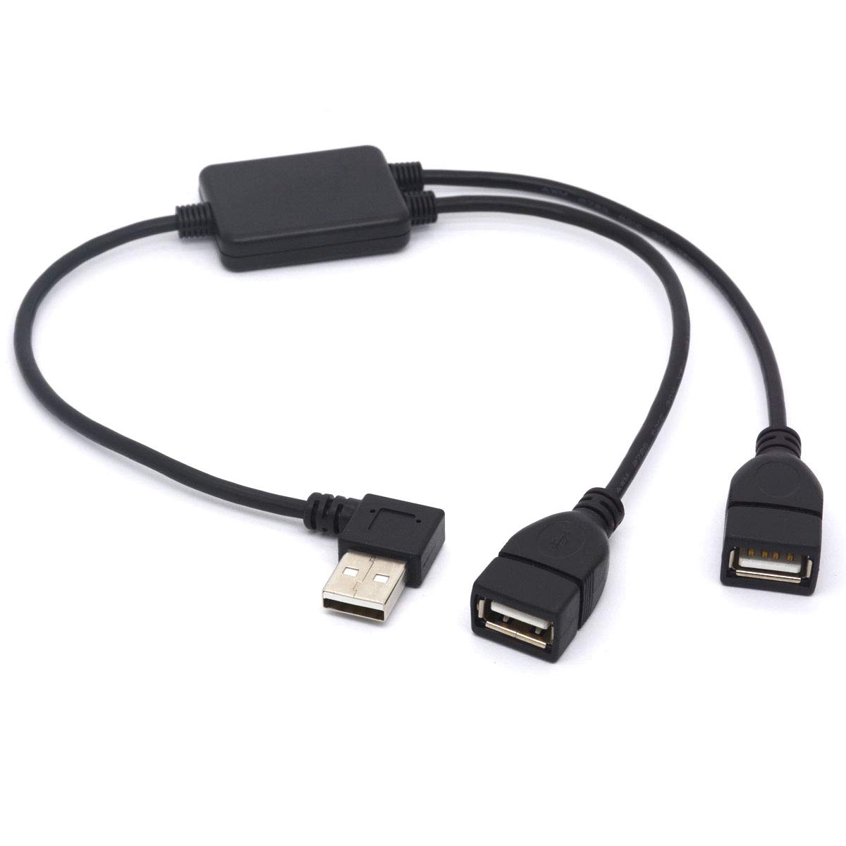 OpenII Left Angled USB Splitter Cable 90 Deg USB 2.0 A Male to Dual Female Data Charging Syncing Aadapter Cord (Support ALL Devices) (Left)