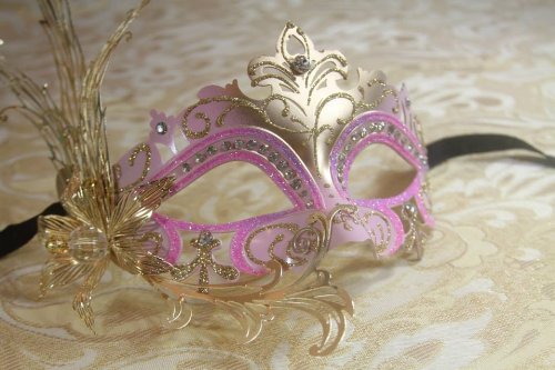 Luxury Fallen Angel Gold/pink Classic Filigree Metal Laser Cut Venetian Masquerade Mask New!