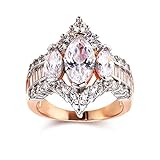 LAVUMO 2ct Rose Gold Plated Marquise Cut Cubic Zirconia Wedding Engagement Anniversary Promise Ring